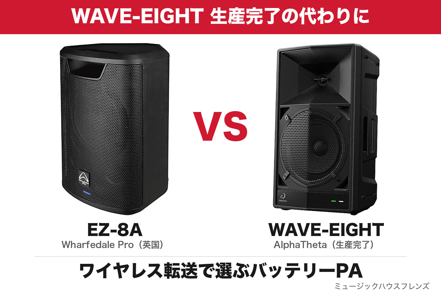 バッテリー駆動8インチPAスピーカー Wharfedale Pro EZ-8A vs AlphaTheta WAVE-EIGHT|ワイヤレス転送方式で選ぶ